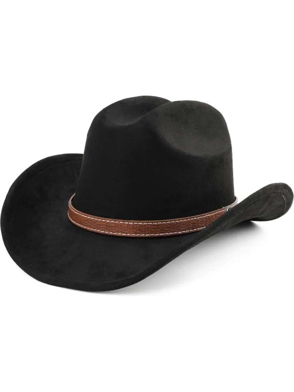 Kids Black Pull-On Western Costume Cowboy Hat with Brown Band